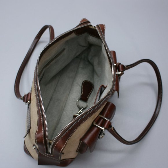 Dooney & Bourke Cloth Logo Brown Leather Buckle 2-Pocket Handbag Purse - Picture 7 of 12